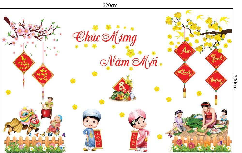 Combo decal trang trí cửa kính ngày tết 4 2021