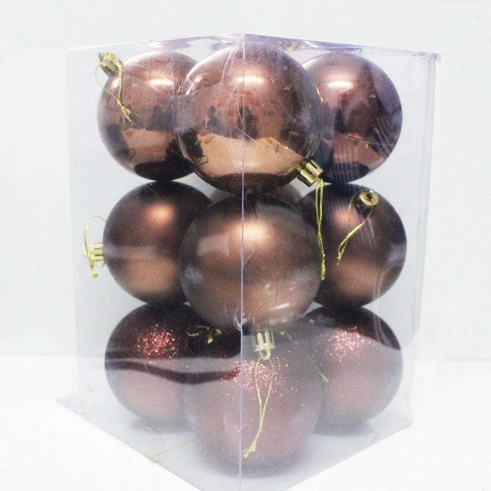 Bộ 12 quả châu nâu 8cm trang trí noel