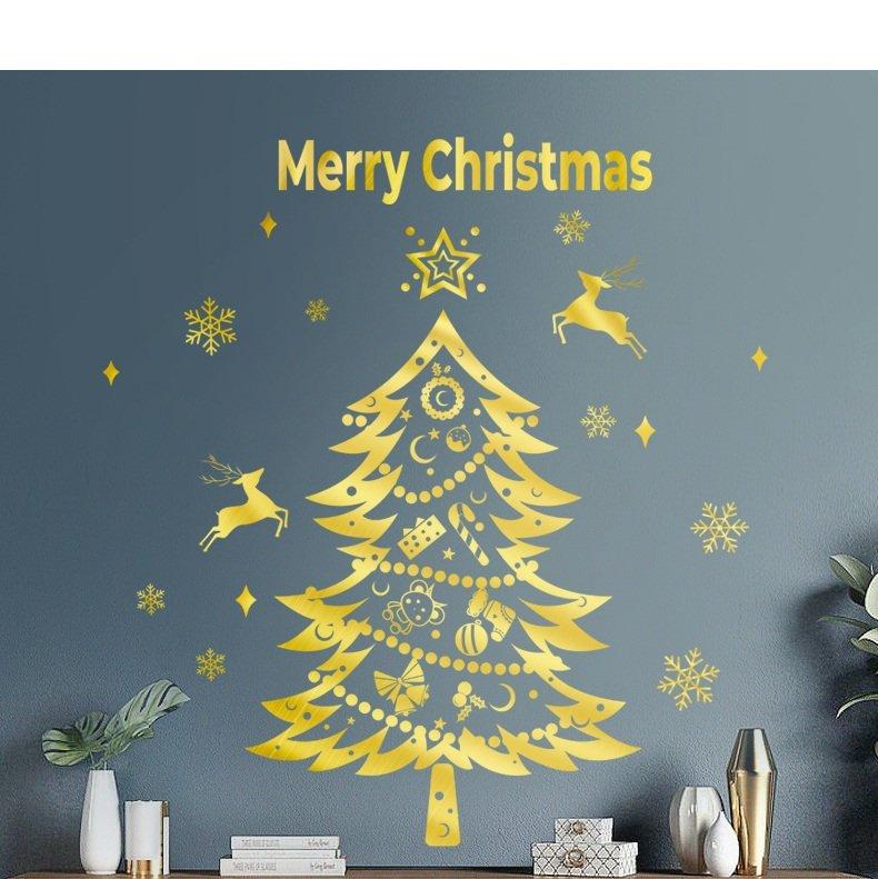 Decal trang trí Cây thông Noel và tuần lộc vàng 2021