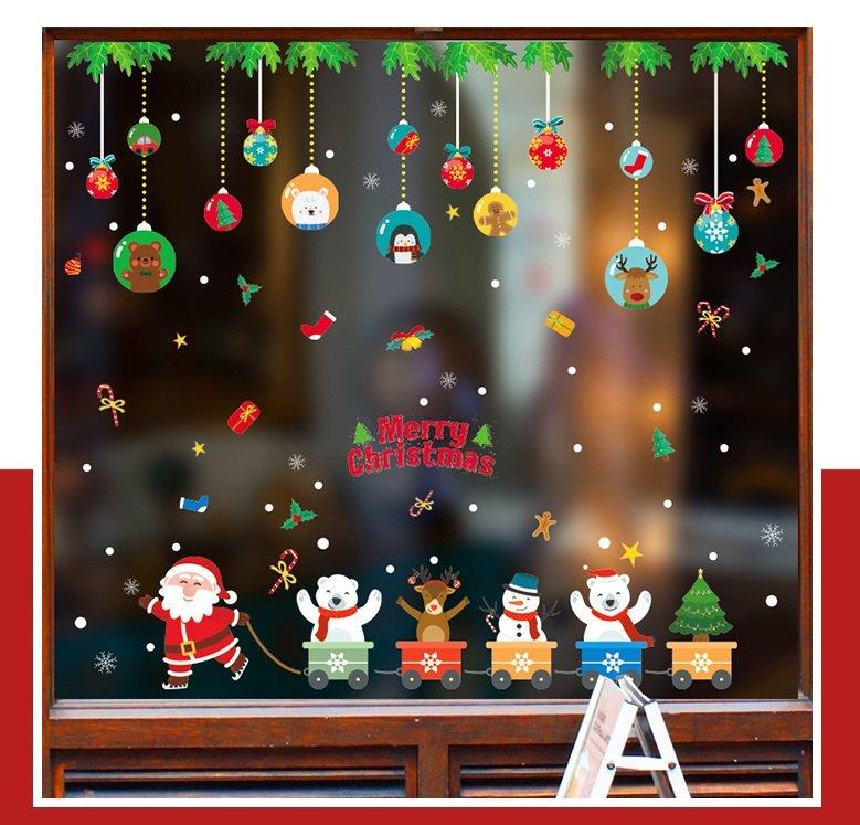 Decal trang trí noel họa tiết dây treo và xe lửa