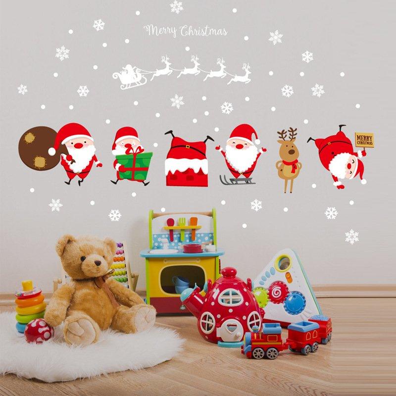 Decal trang trí ông già noel và tuần lộc trắng
