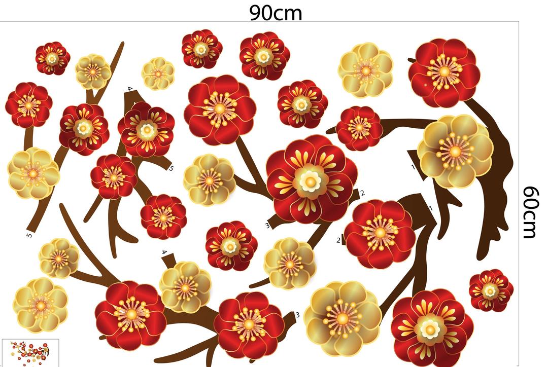 Decal trang trí tết hoa mai hoa đào 2021