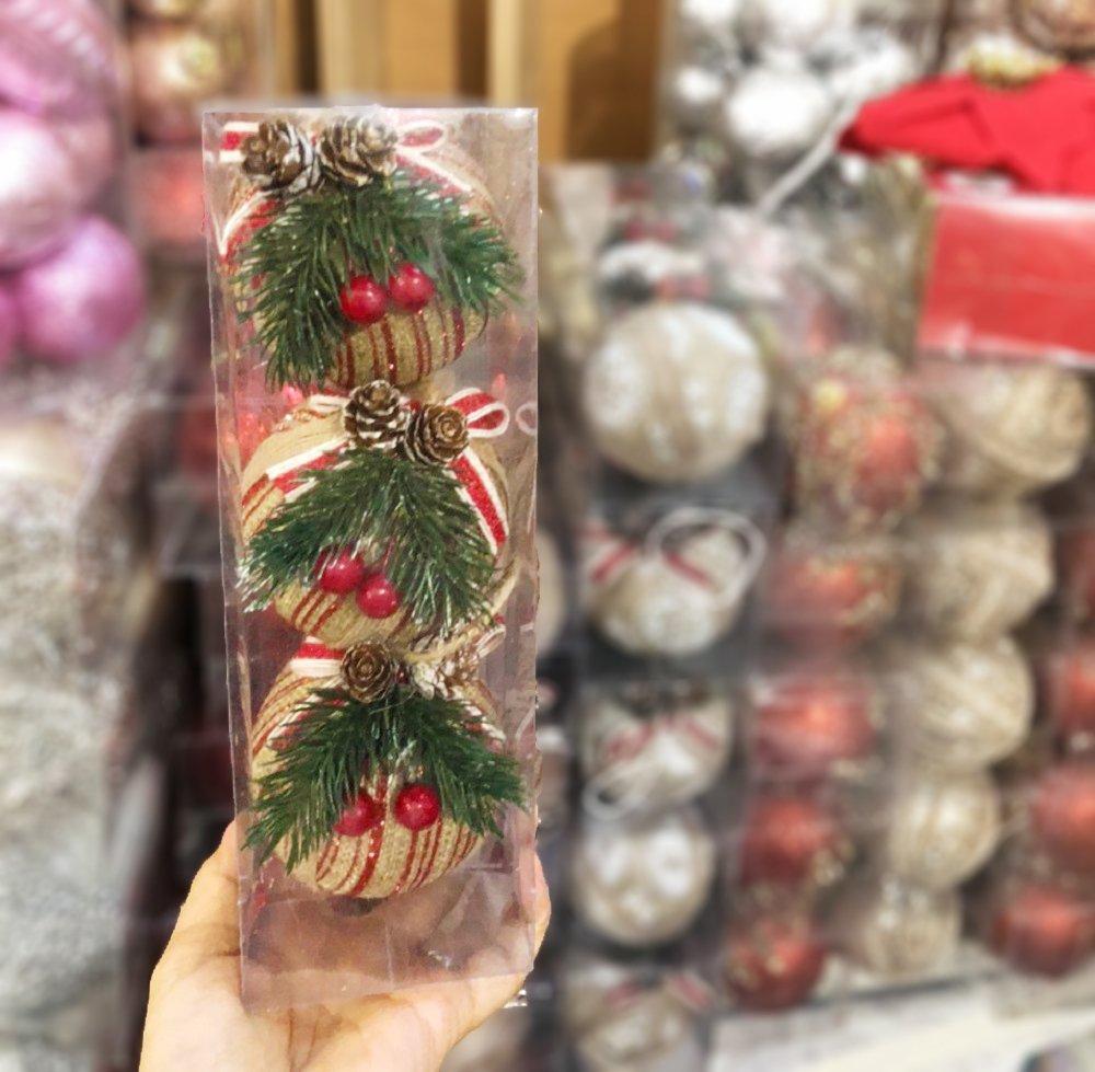 Trang trí noel Hộp 3 quả châu lá thông