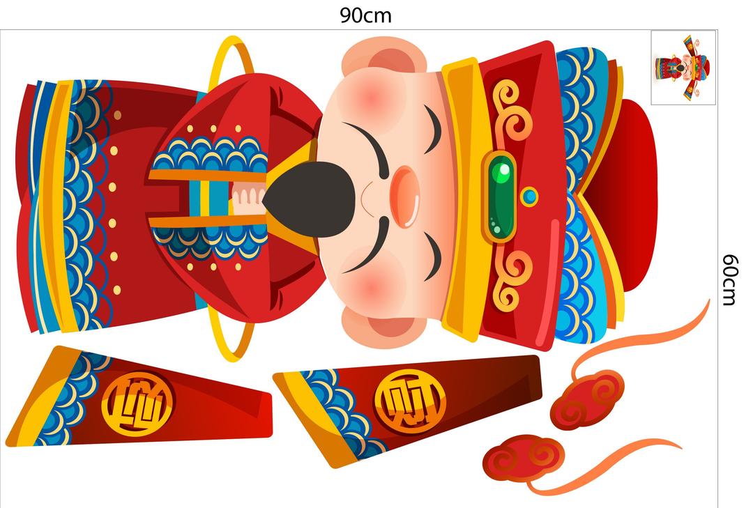 Decal trang trí tết Thần tài may mắn