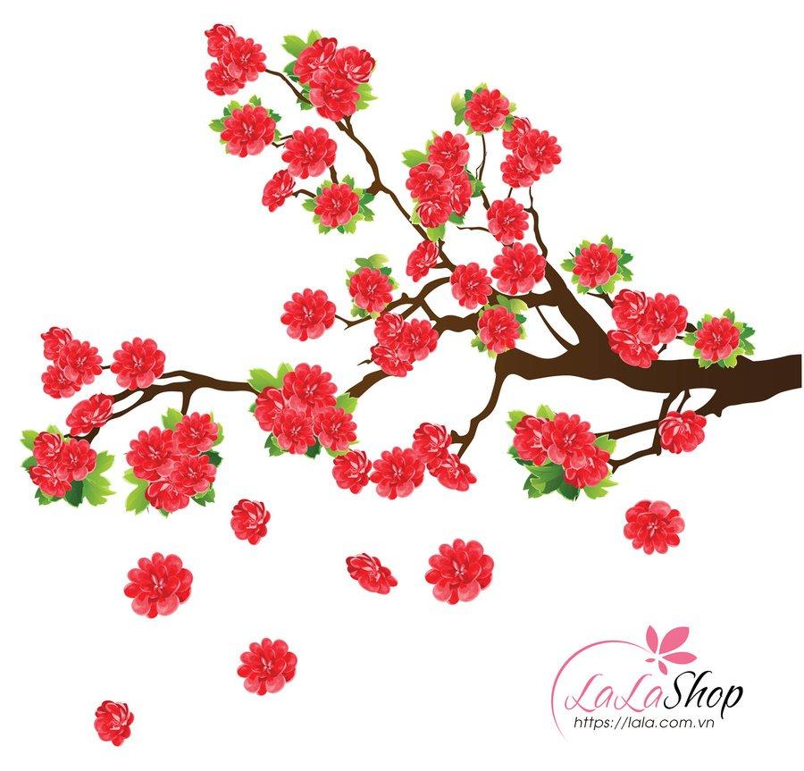 Decal cành đào đỏ may mắn 2 80x120cm