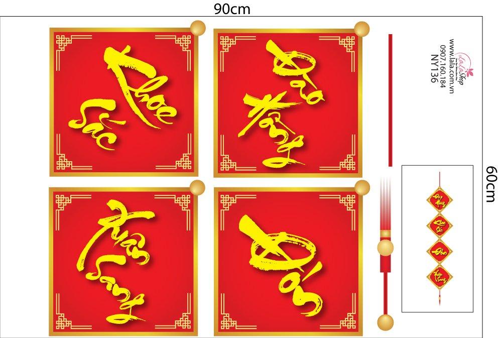 Combo decal trang trí tết câu đối xuân mẫu 23 (HN)
