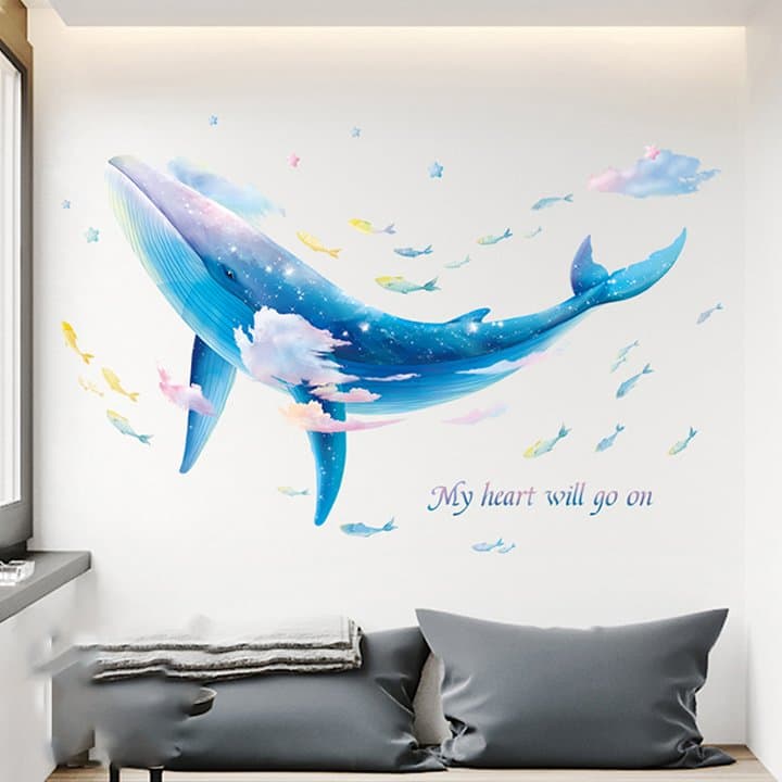 Decal dán tường cá voi xanh