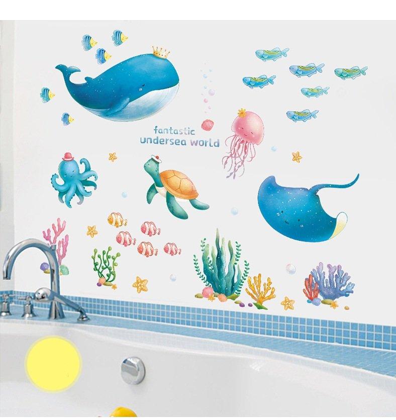 Decal dán tường cá voi xanh và những người bạn
