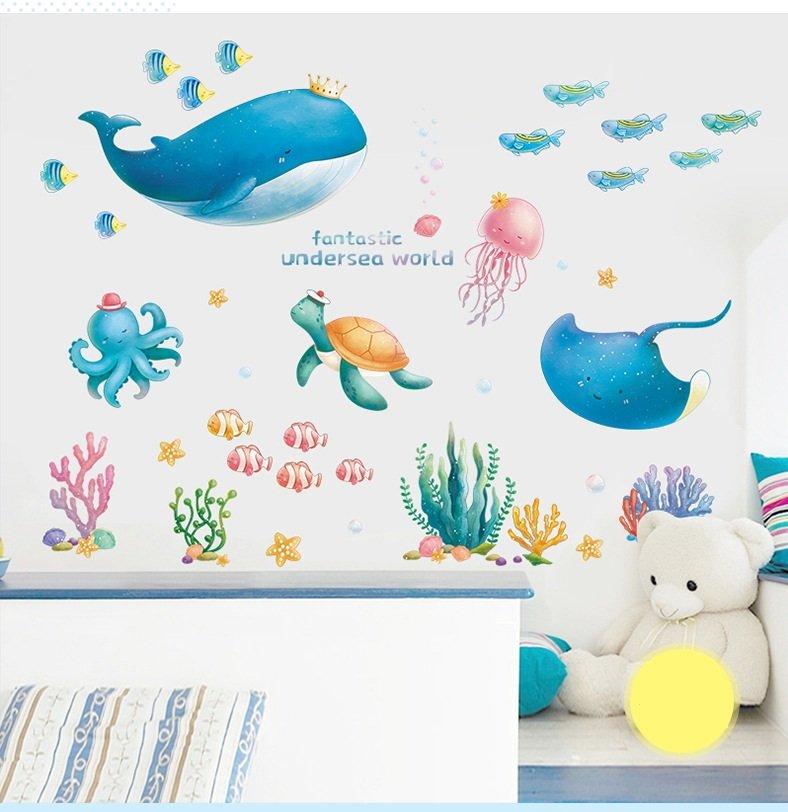 Decal dán tường cá voi xanh và những người bạn