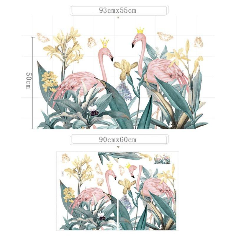 Decal dán tường hồng hạc và hoa vàng