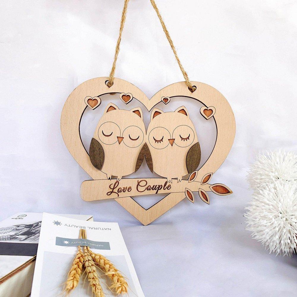 Bảng Gỗ Handmade Treo Tường Hình trái tim Love Couple
