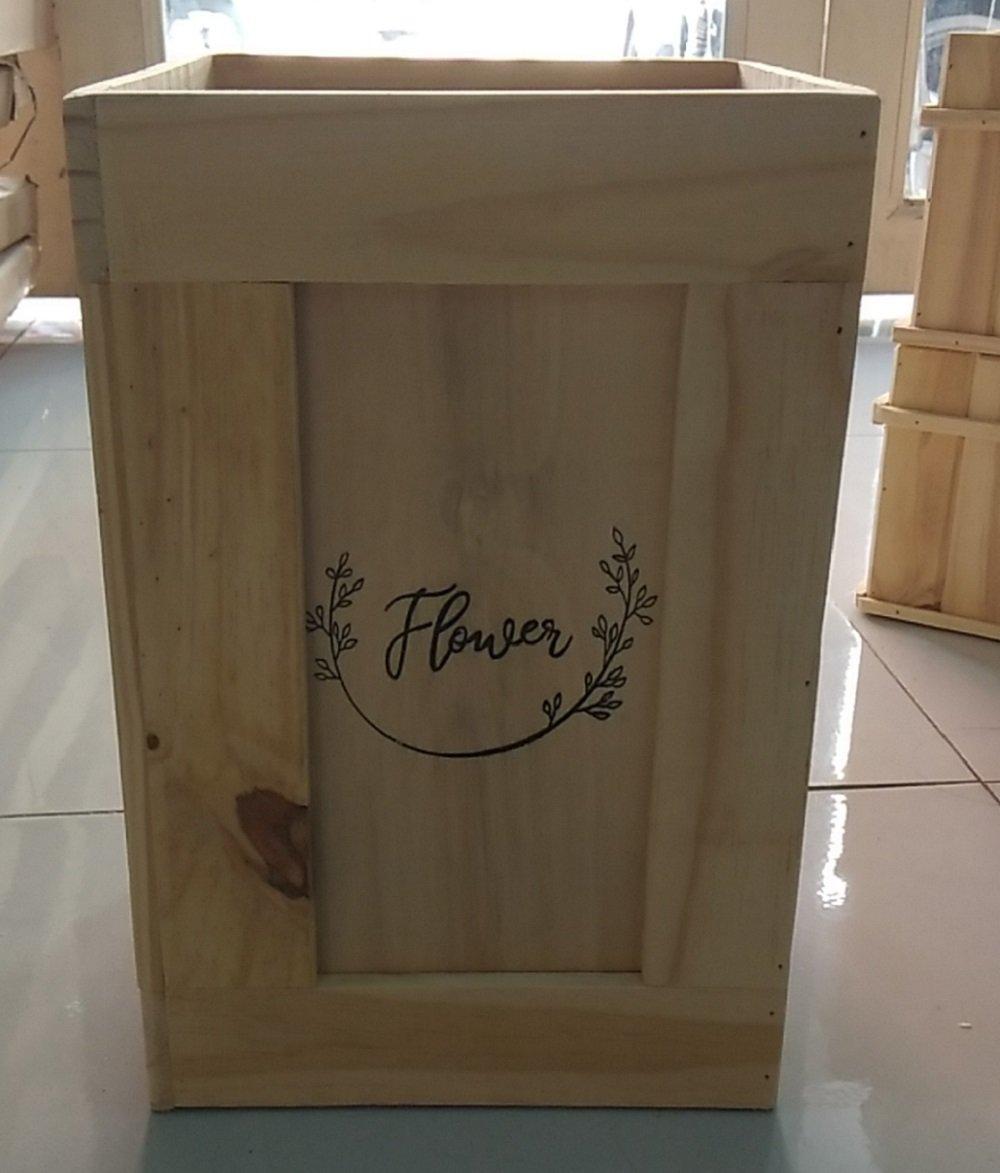 Chậu gỗ cắm hoa sáp họa tiết flower