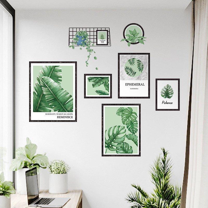 Decal dán tường bộ khung ảnh lá xanh