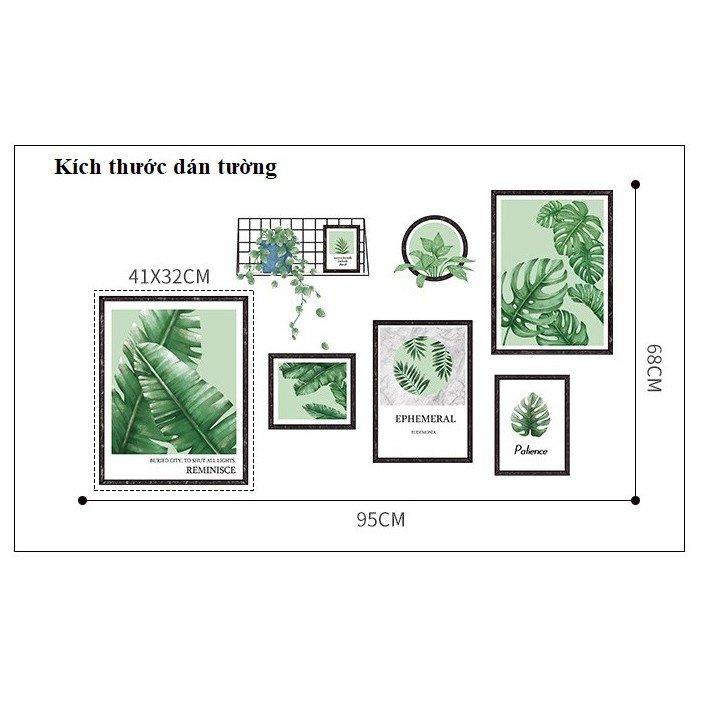 Decal dán tường bộ khung ảnh lá xanh