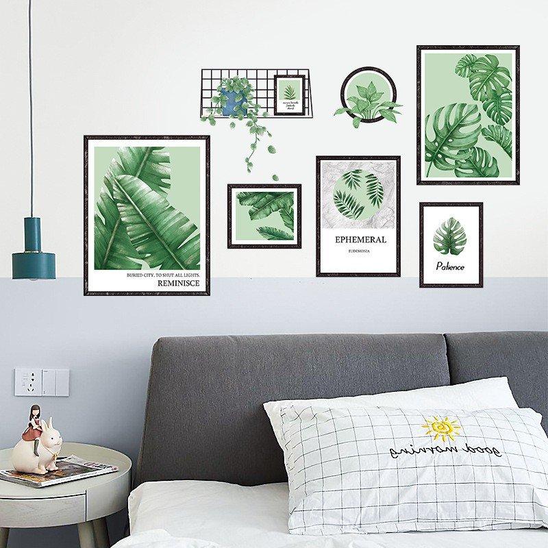 Decal dán tường bộ khung ảnh lá xanh