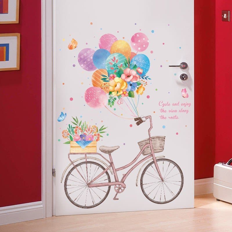 Decal dán tường xe đạp và bóng bay sắc màu