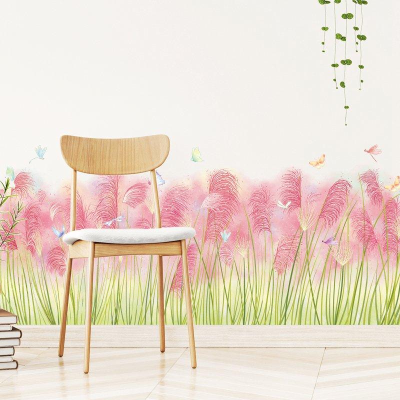 Decal dán tường chân tường cỏ hồng 2