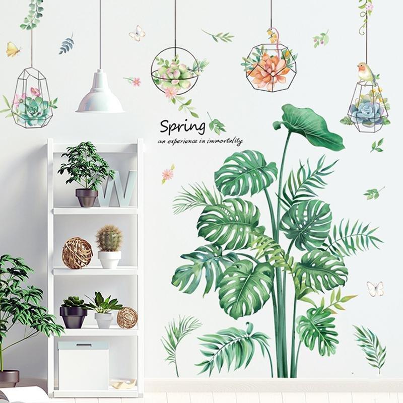 Decal dán tường bụi lá xanh và lá treo