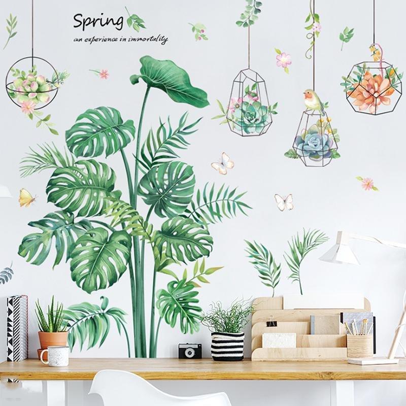 Decal dán tường bụi lá xanh và lá treo