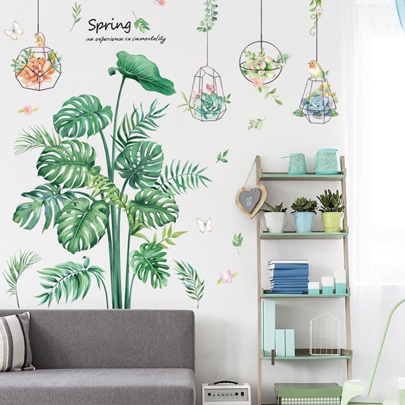 Decal dán tường bụi lá xanh và lá treo