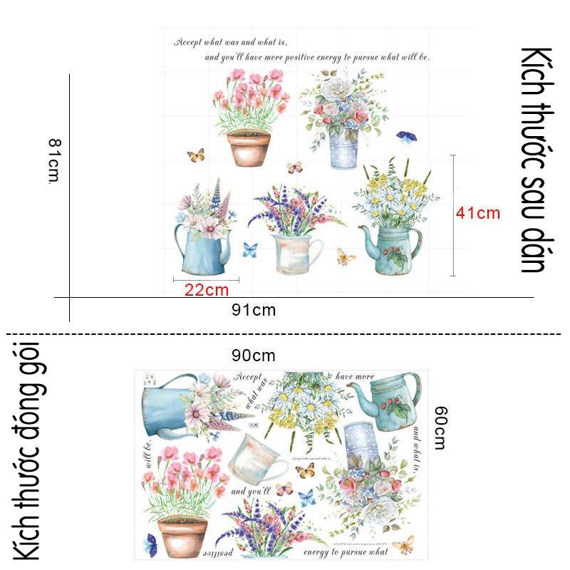 Decal dán tường chậu hoa sắc màu