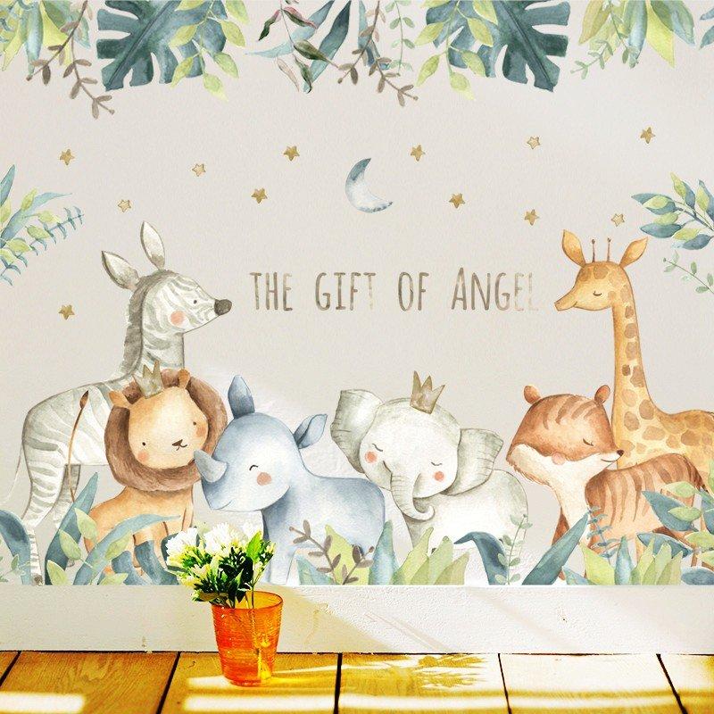 Decal dán tường động vật và lá xanh