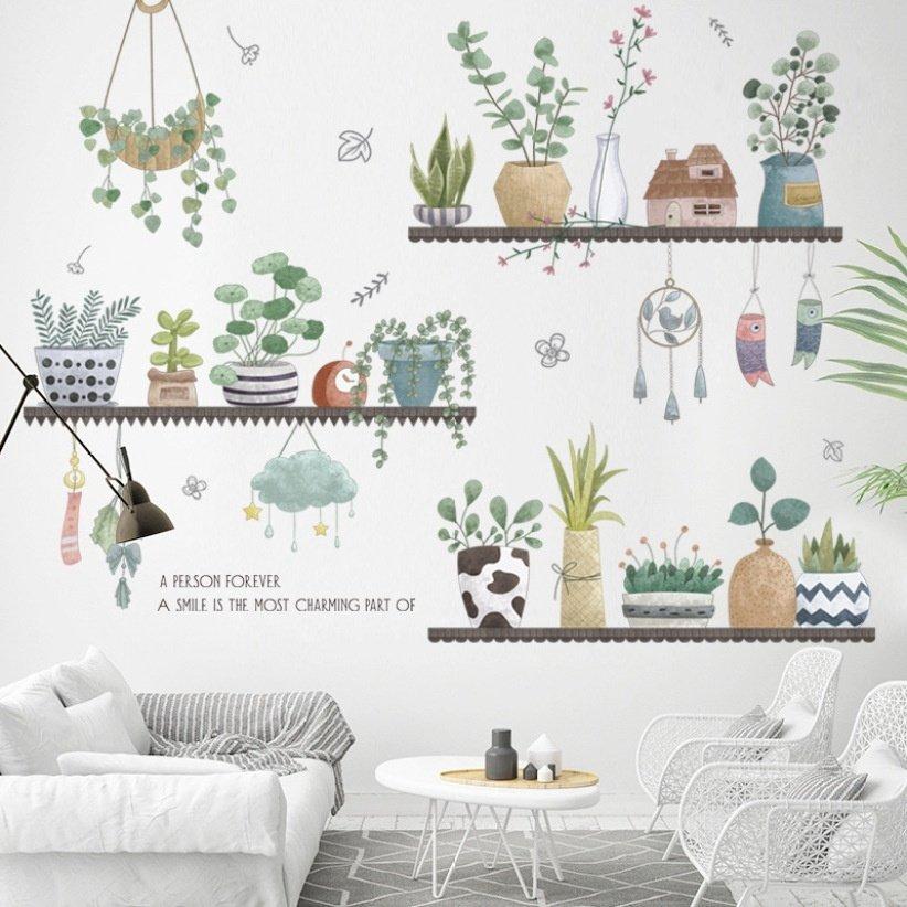 Decal dán tường kệ chậu cây 3