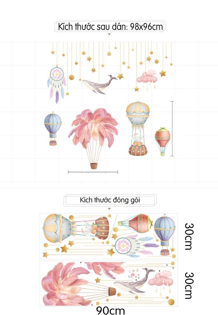 Decal dán tường khinh khí cầu sắc màu