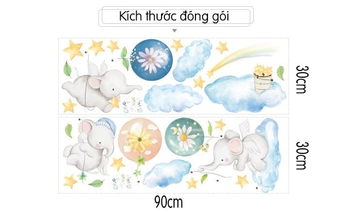 Decal dán tường voi và bóng bay