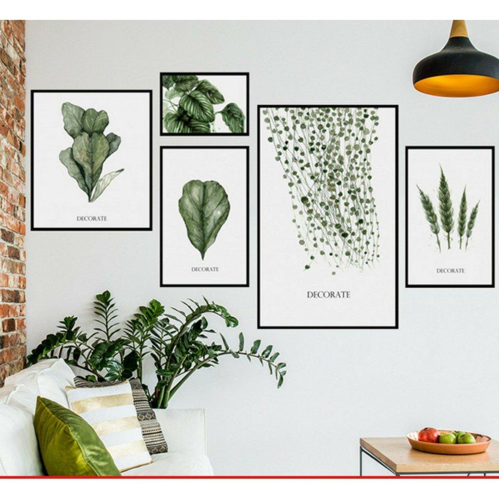 Decal dán tường 5 khung ảnh lá xanh