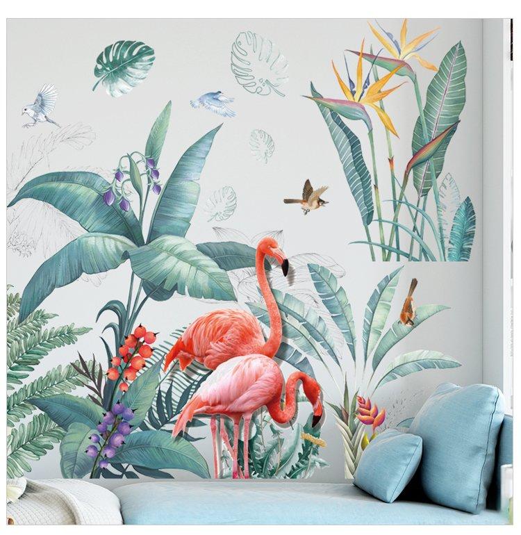 Decal dán tường hồng hạc và hoa thiên điểu