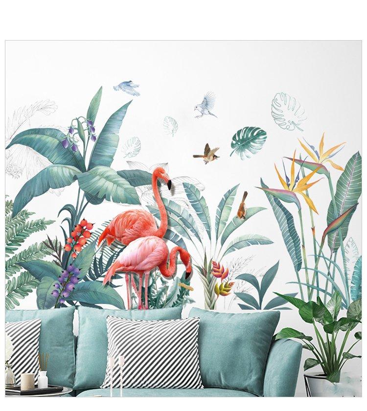 Decal dán tường hồng hạc và hoa thiên điểu