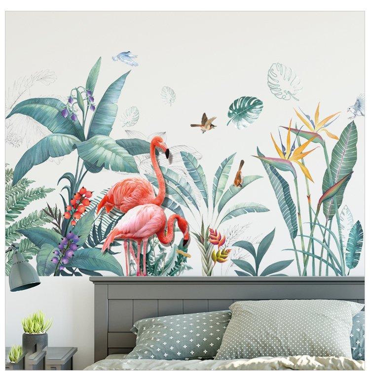 Decal dán tường hồng hạc và hoa thiên điểu