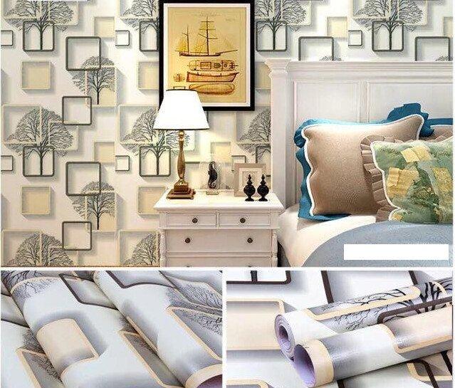 Giấy Dán Tường Cây Ô Vuông Màu Nâu Cuộn 0,45x10m