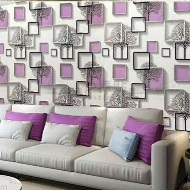 Giấy Dán Tường Cây Ô Vuông Màu Tím Cuộn 0,45x10m