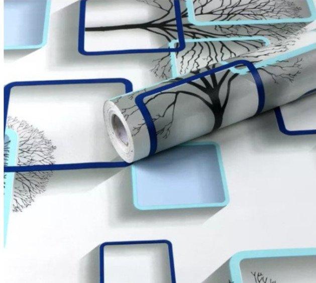 Giấy Dán Tường Cây Ô Vuông Màu Xanh Dương Cuộn 0,45x10m