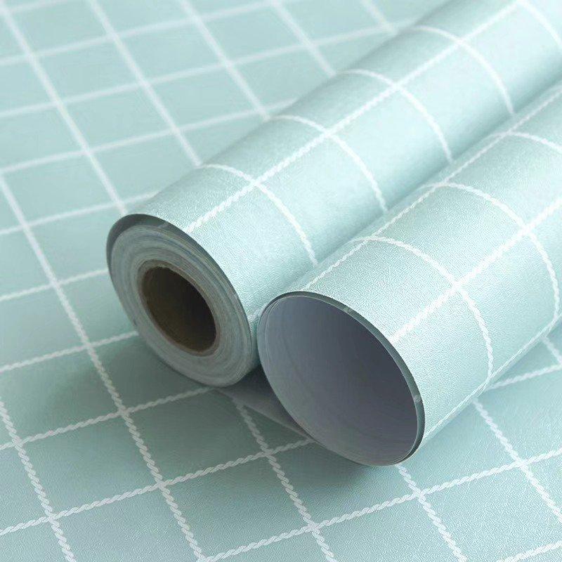 Giấy Dán Tường Sọc Ô Vuông Màu Xanh Ngọc Cuộn 0,45x10m