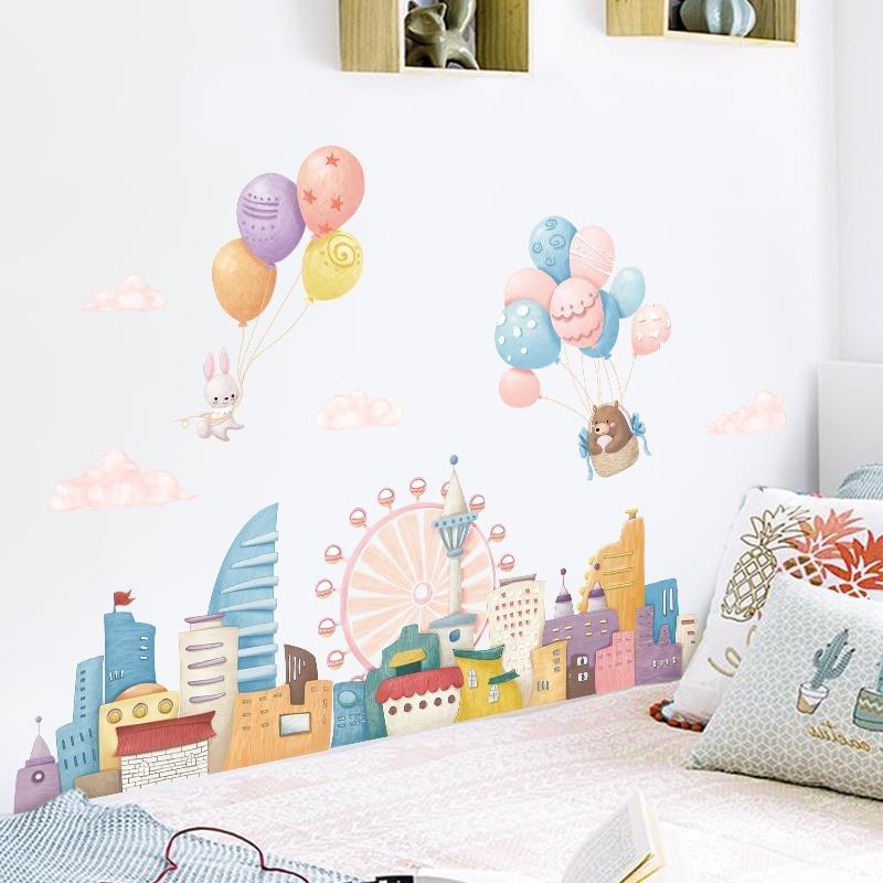 Decal dán tường thành phố và bóng bay