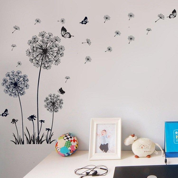 Decal dán tường hoa bồ công anh đen
