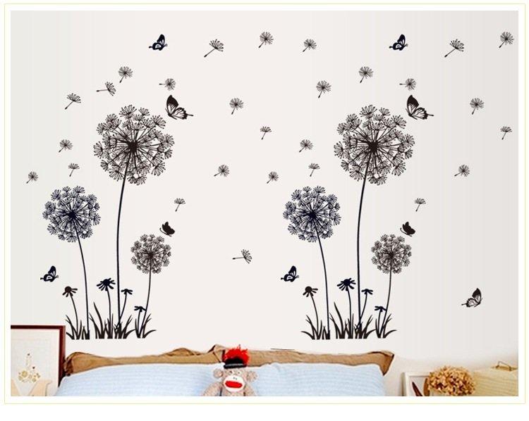 Decal dán tường hoa bồ công anh đen