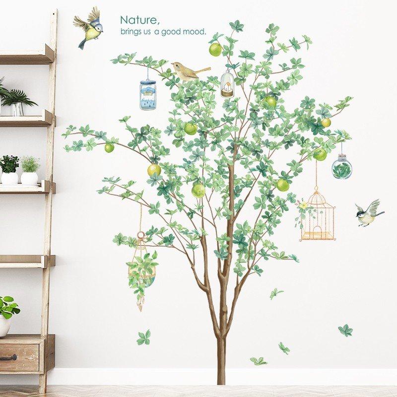 Decal dán tường cây táo và lồng chim