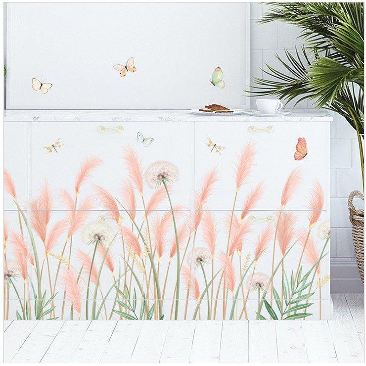 Decal dán tường cỏ hồng và bồ công anh