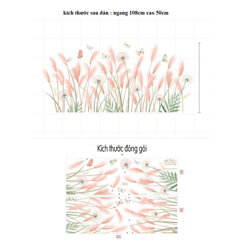 Decal dán tường cỏ hồng và bồ công anh