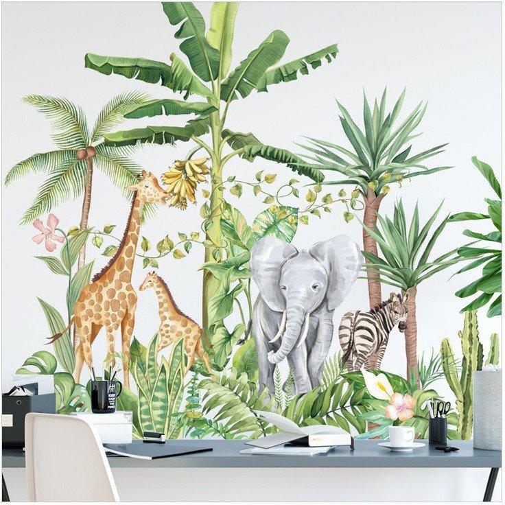 Decal dán tường động vật hoang dã rừng xanh