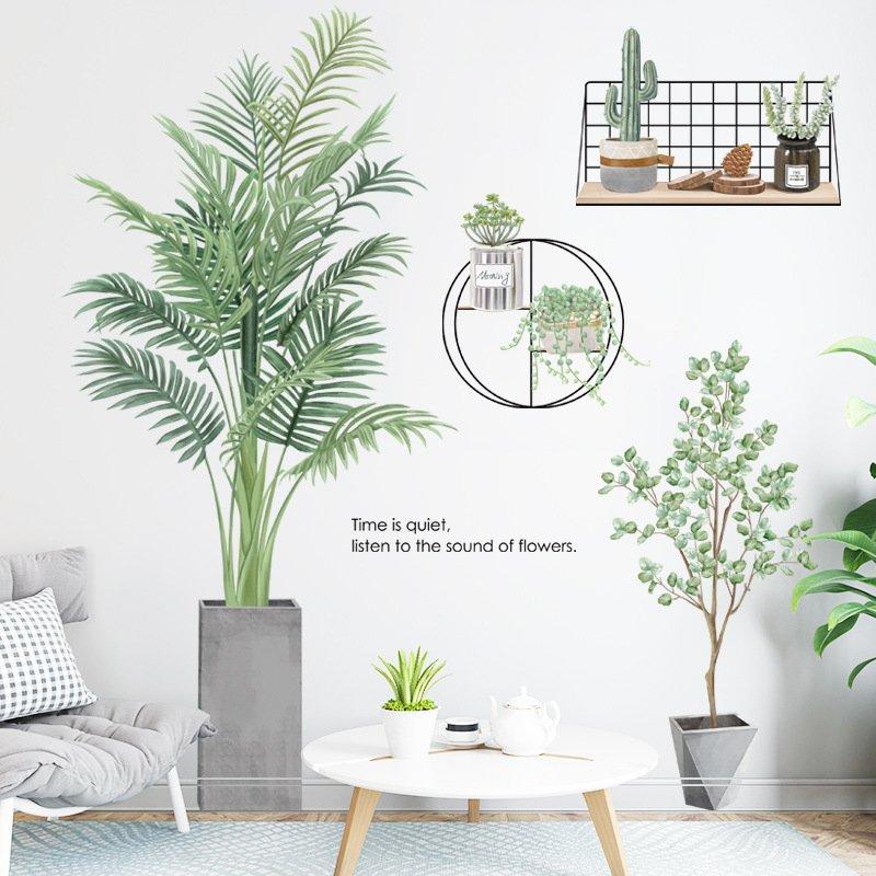 Decal dán tường góc cây xanh và kệ sắt treo