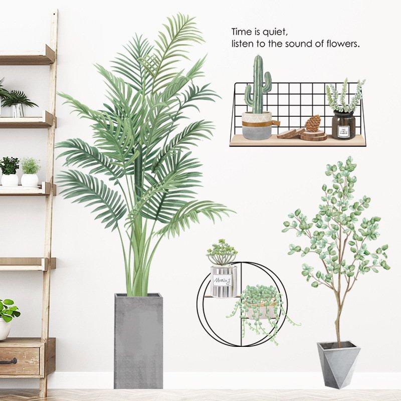 Decal dán tường góc cây xanh và kệ sắt treo
