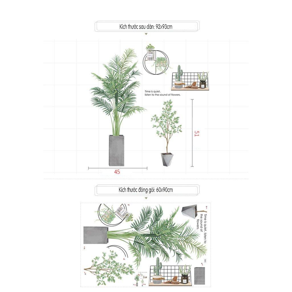 Decal dán tường góc cây xanh và kệ sắt treo