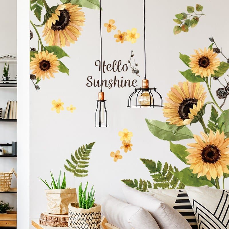 Decal dán tường hoa hướng dương hello sunshine