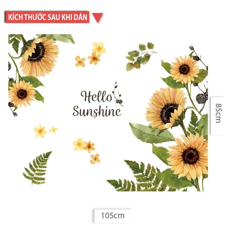 Decal dán tường hoa hướng dương hello sunshine