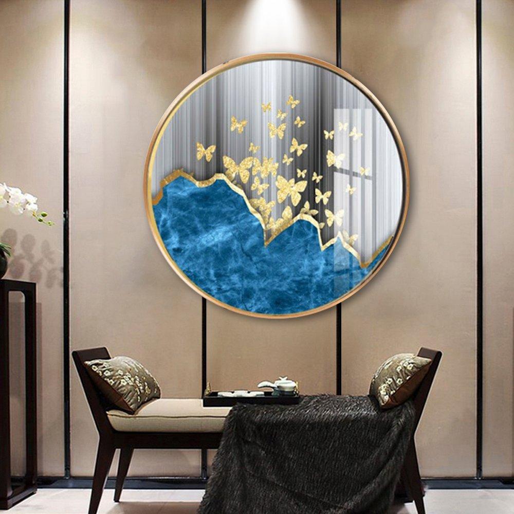 Tranh Tròn Tráng Gương Bướm Vàng Nghệ Thuật